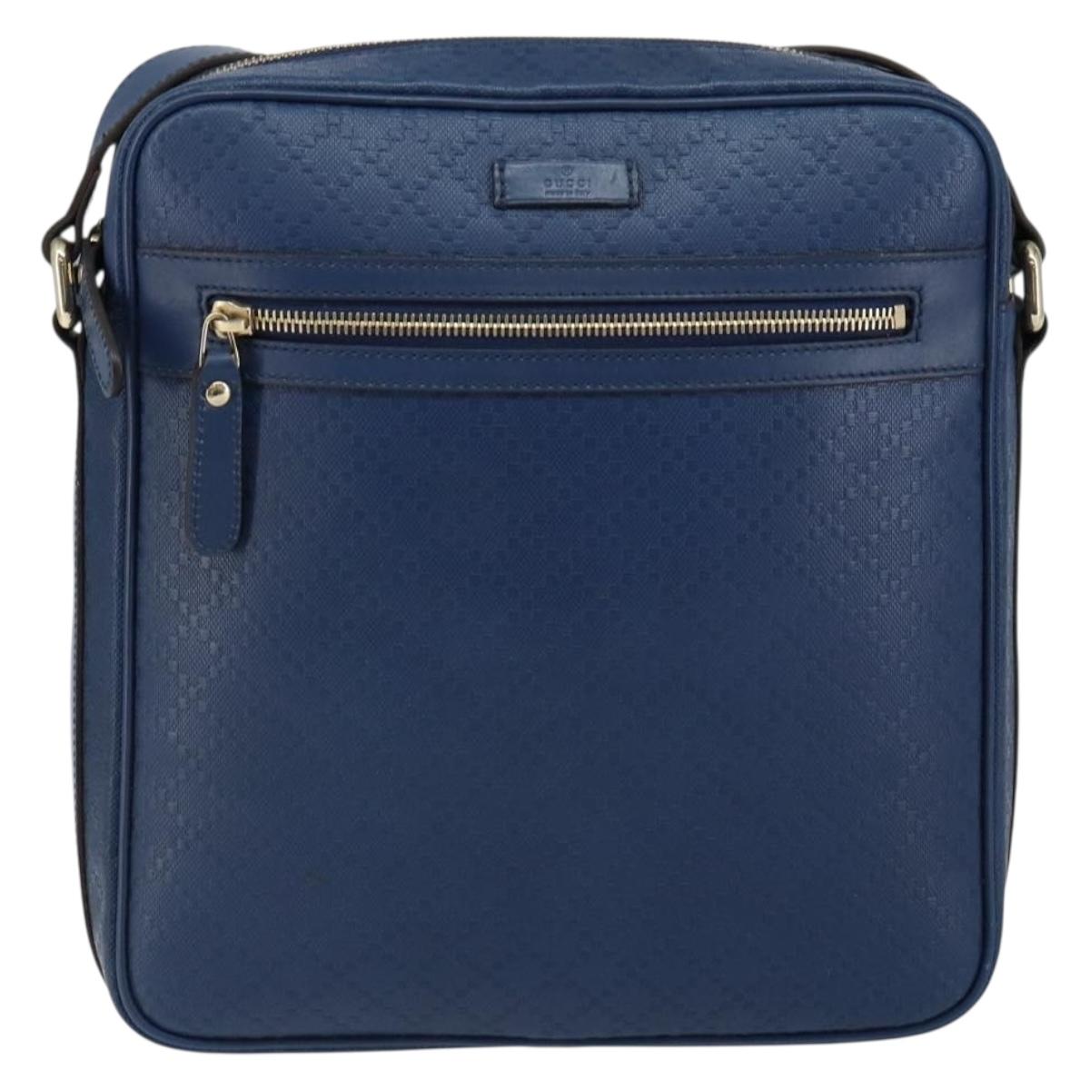 GUCCI Diamante Shoulder Bag Leather Blue Gold 201443 Auth bs29905