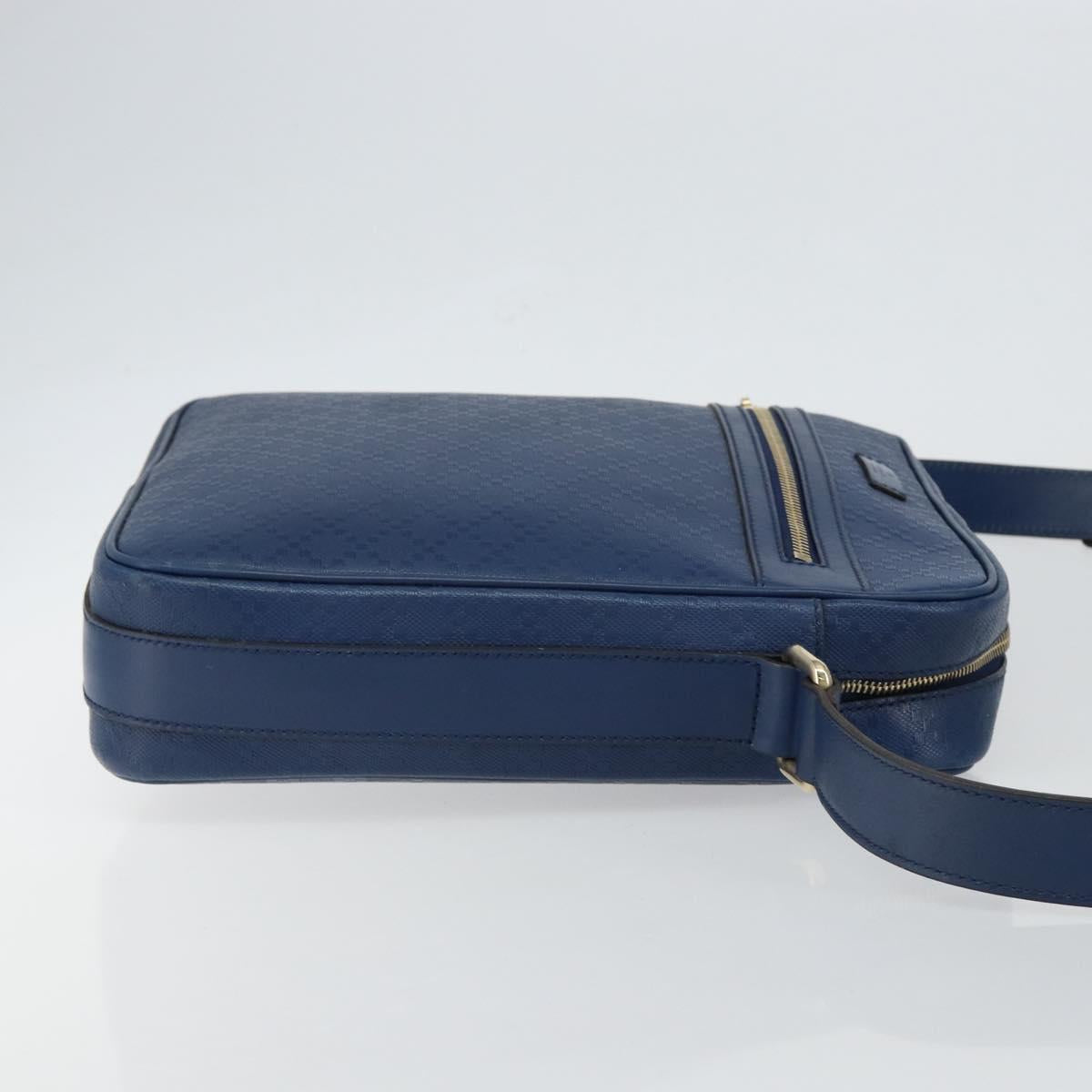 GUCCI Diamante Shoulder Bag Leather Blue Gold 201443 Auth bs29905