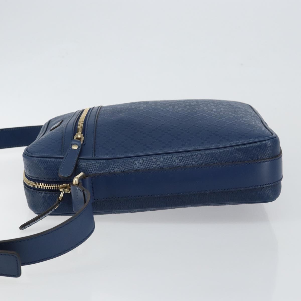 GUCCI Diamante Shoulder Bag Leather Blue Gold 201443 Auth bs29905