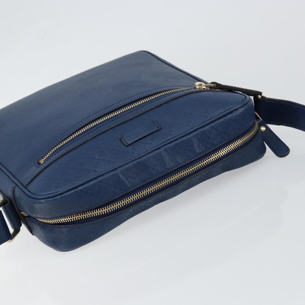 GUCCI Diamante Shoulder Bag Leather Blue Gold 201443 Auth bs29905