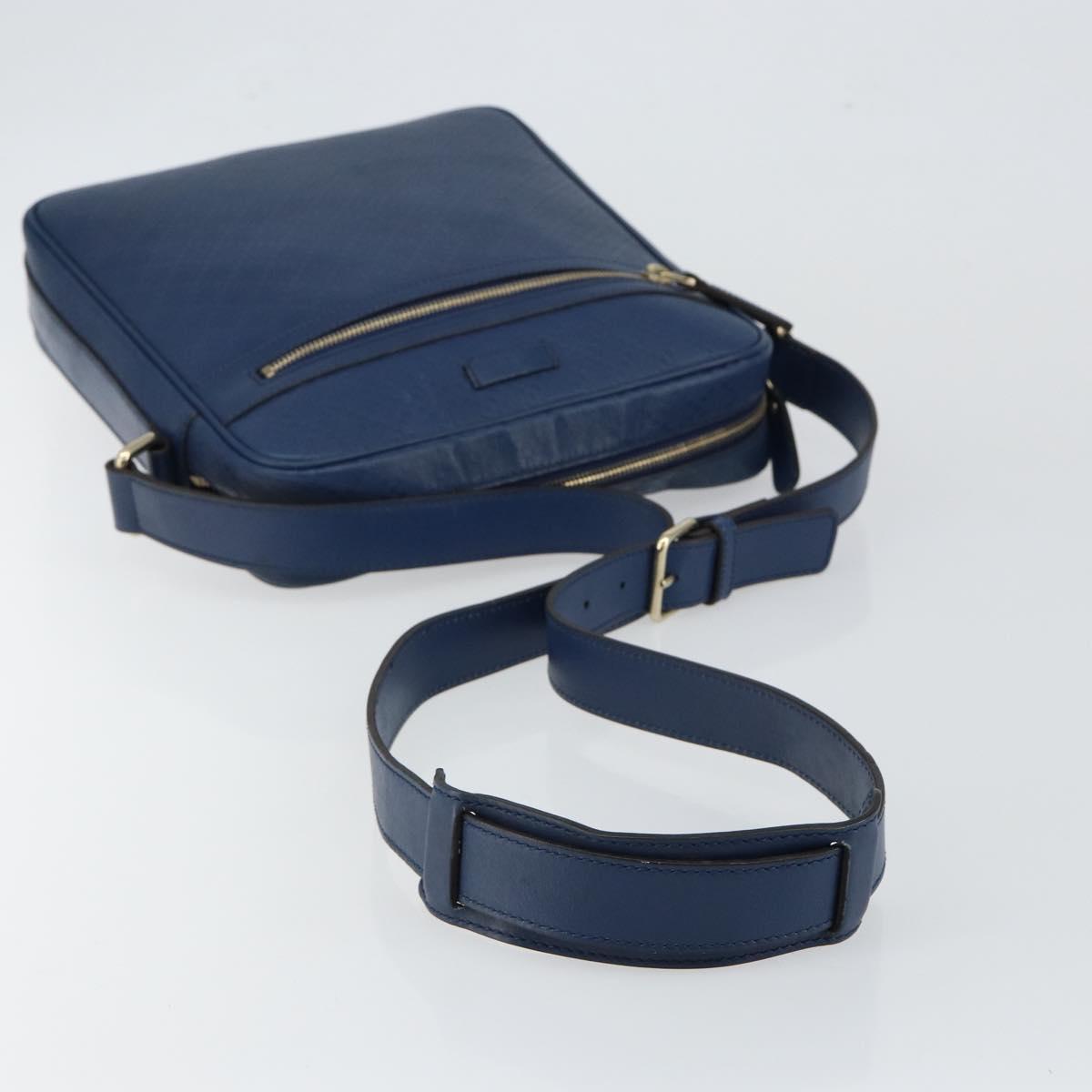 GUCCI Diamante Shoulder Bag Leather Blue Gold 201443 Auth bs29905