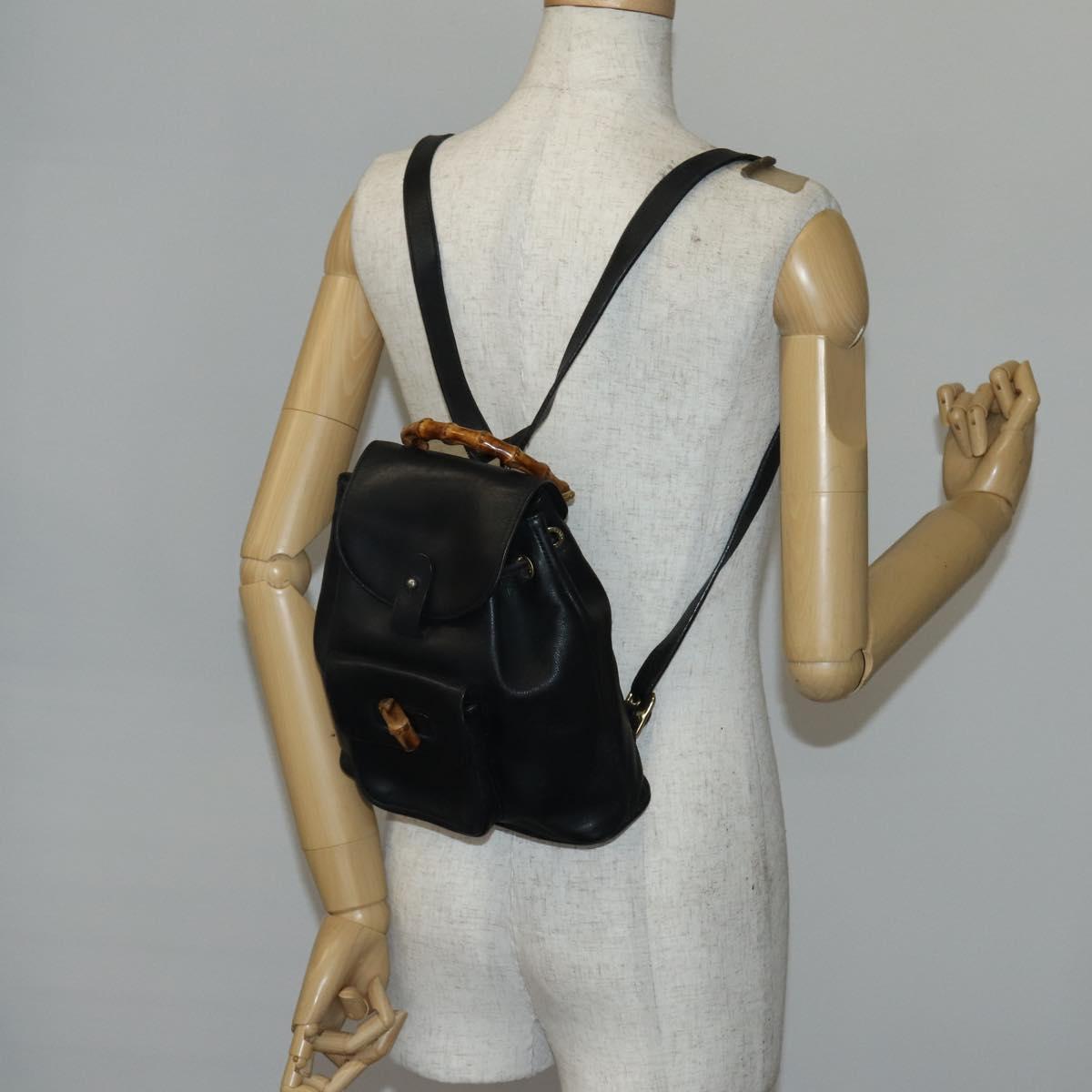 GUCCI Bamboo Backpack Leather Black Gold 003 2058 0030 Auth bs29906
