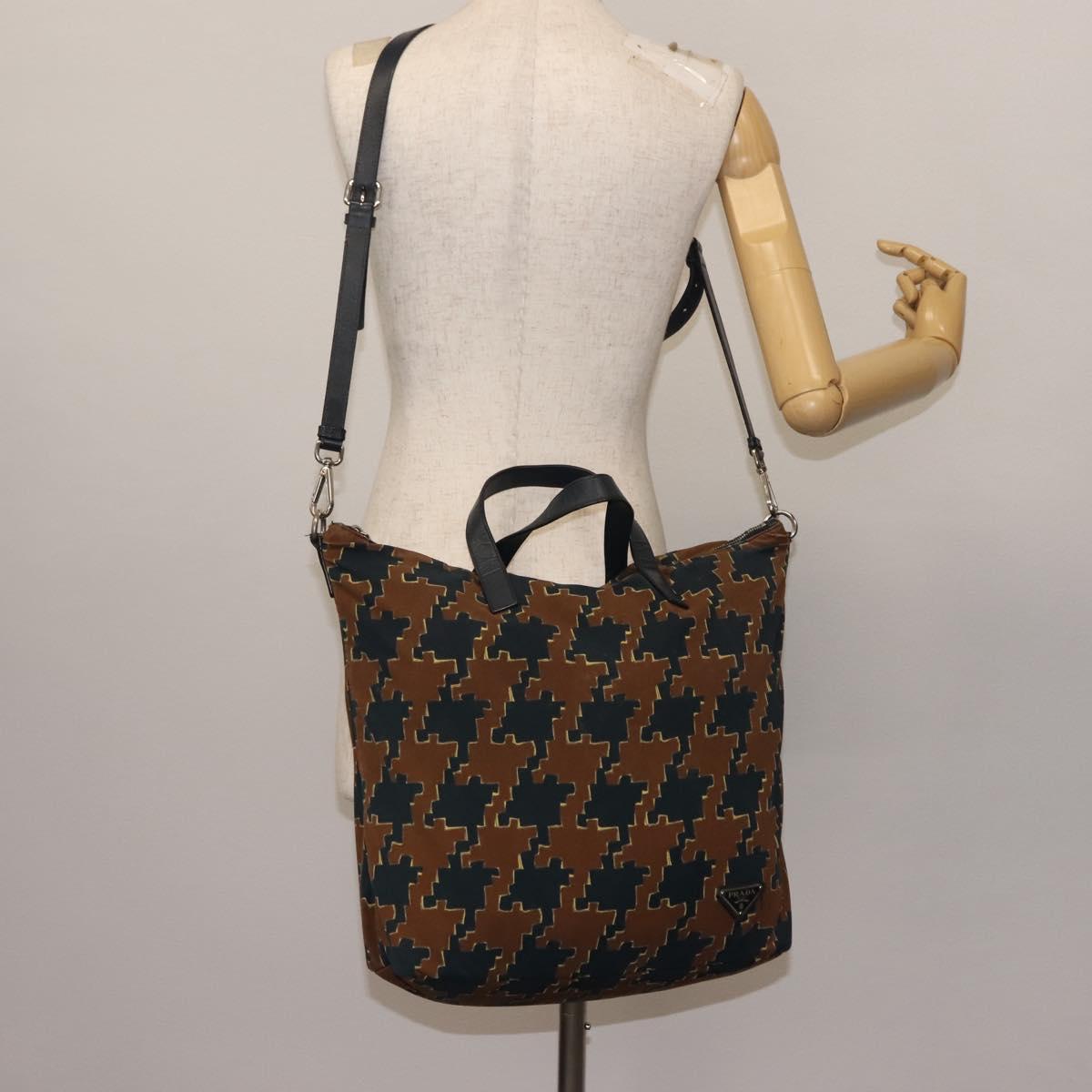 PRADA Tote Bag Canvas 2way Navy Brown Auth bs29907