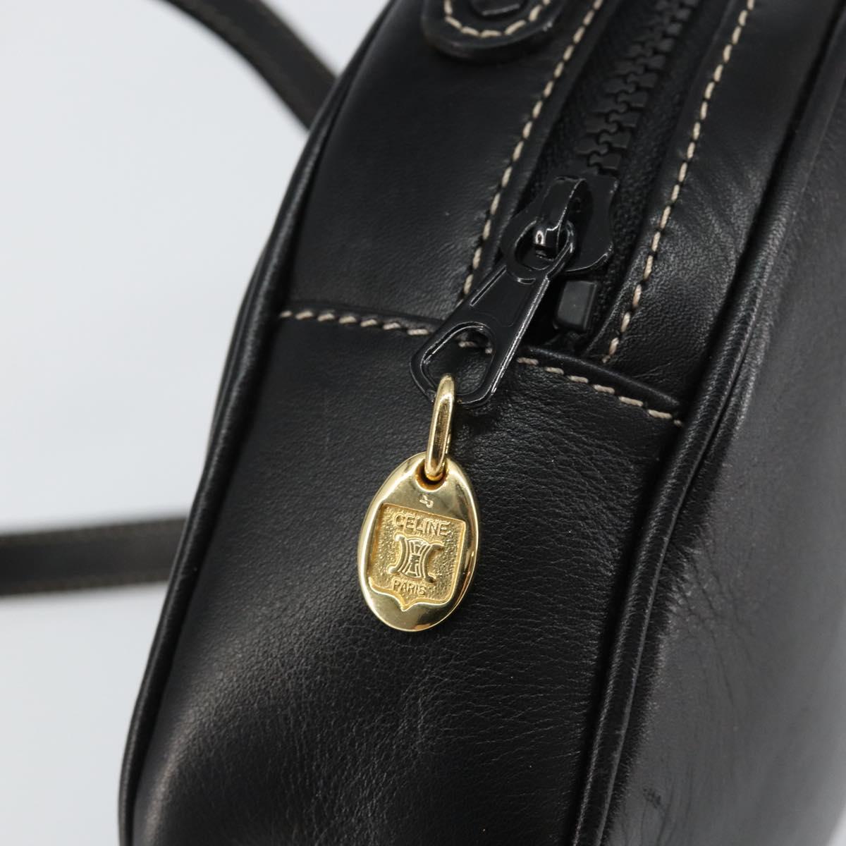 CELINE Shoulder Bag Leather Black Gold Auth bs29910
