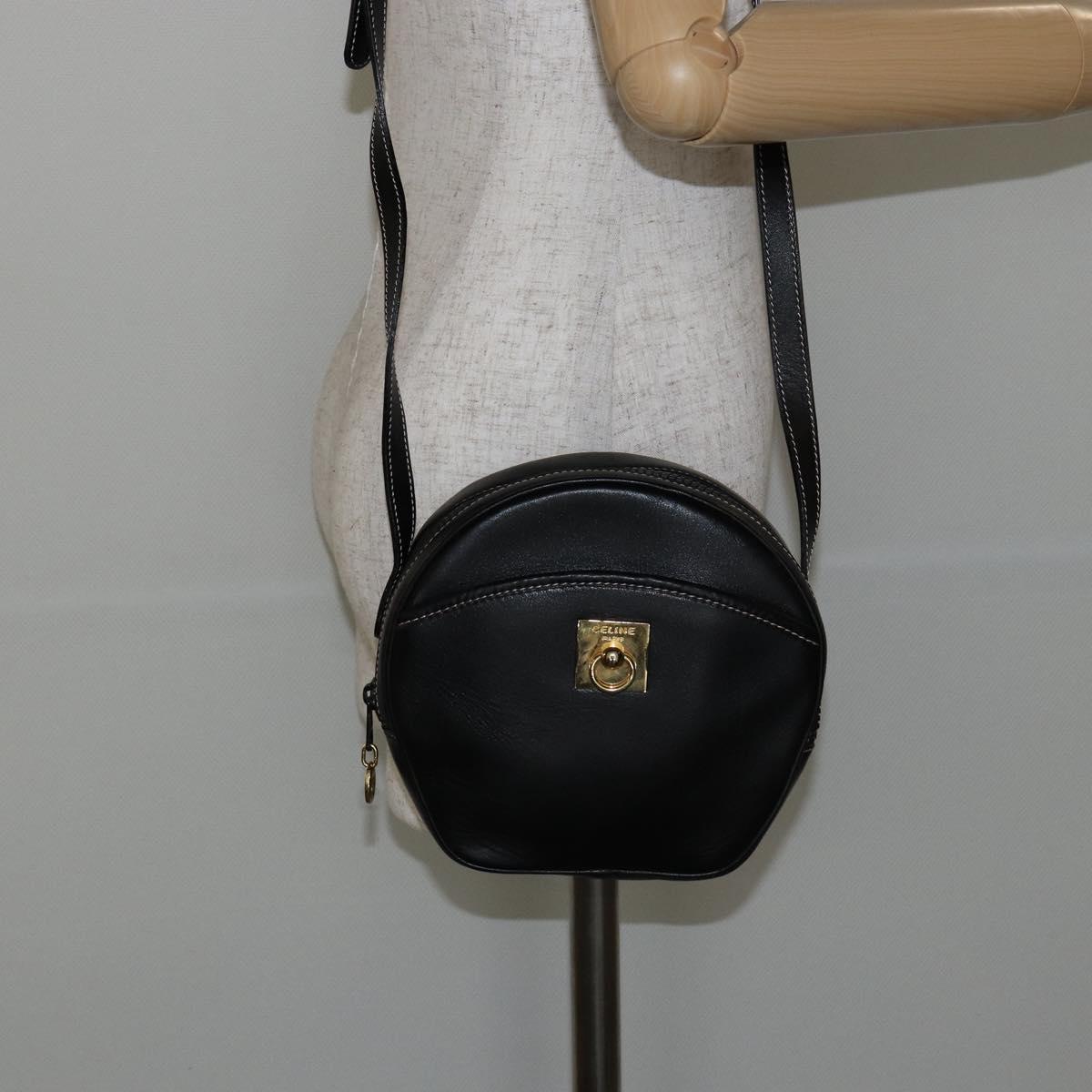 CELINE Shoulder Bag Leather Black Gold Auth bs29910