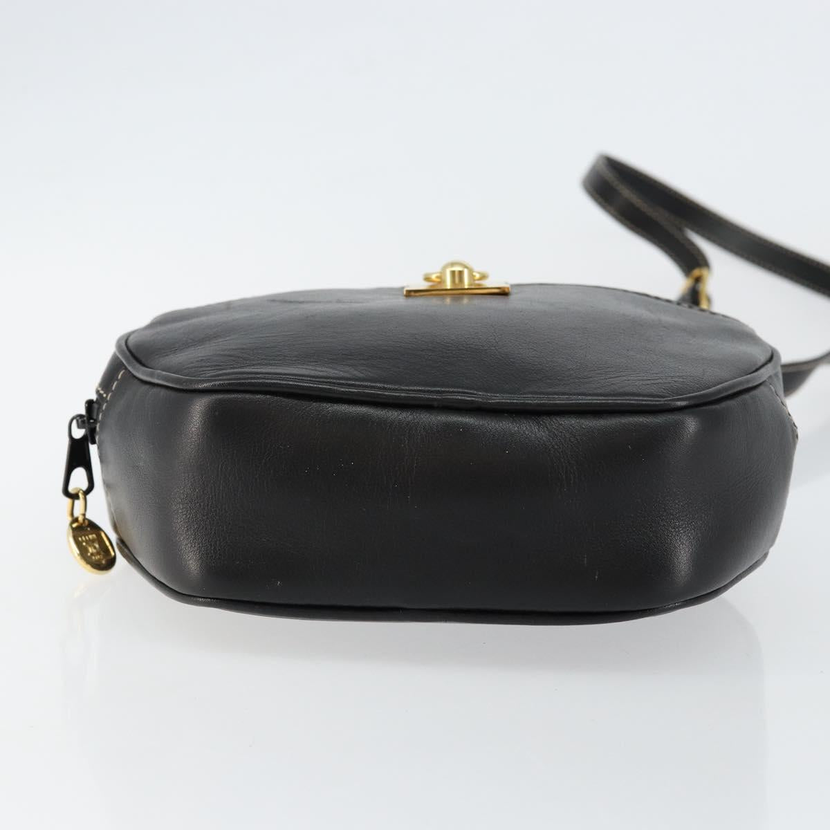 CELINE Shoulder Bag Leather Black Gold Auth bs29910