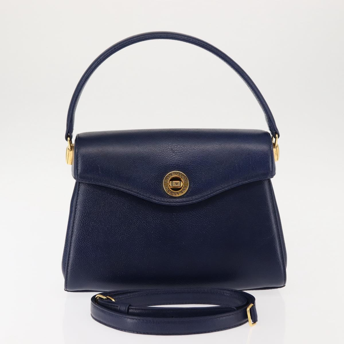 VALENTINO Shoulder Bag Leather 2way Blue Gold Auth bs29911