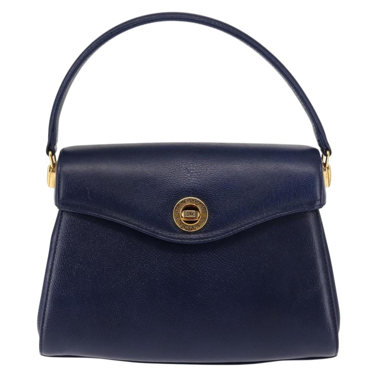 VALENTINO Shoulder Bag Leather 2way Blue Gold Auth bs29911