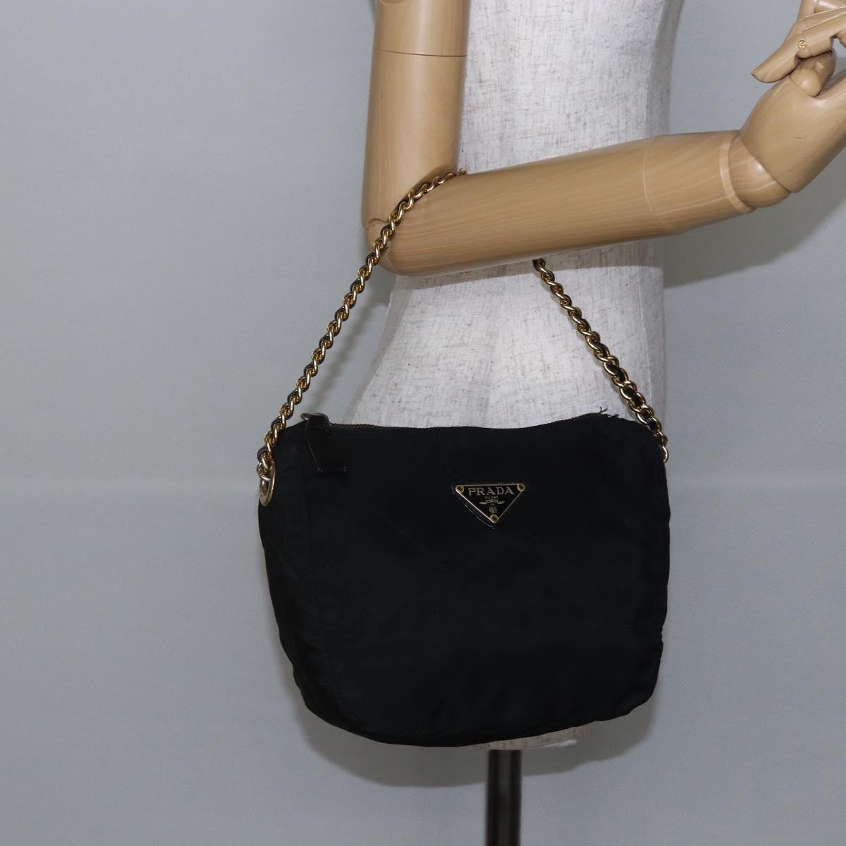 PRADA Quilted Shoulder Bag Nylon Black Gold Auth bs29912