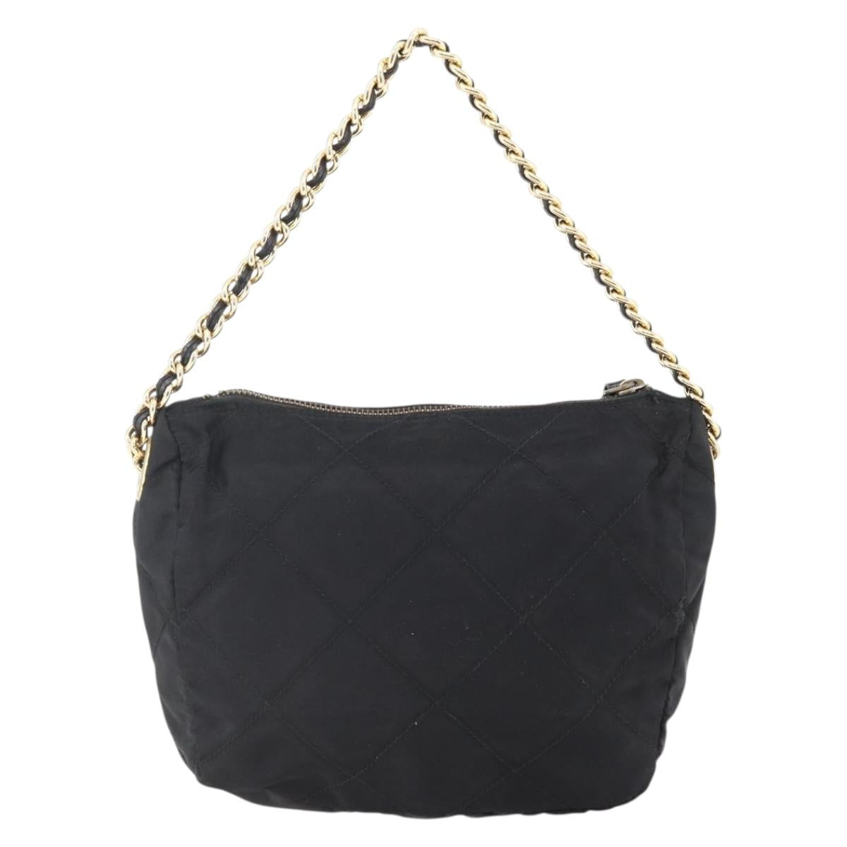 PRADA Quilted Shoulder Bag Nylon Black Gold Auth bs29912