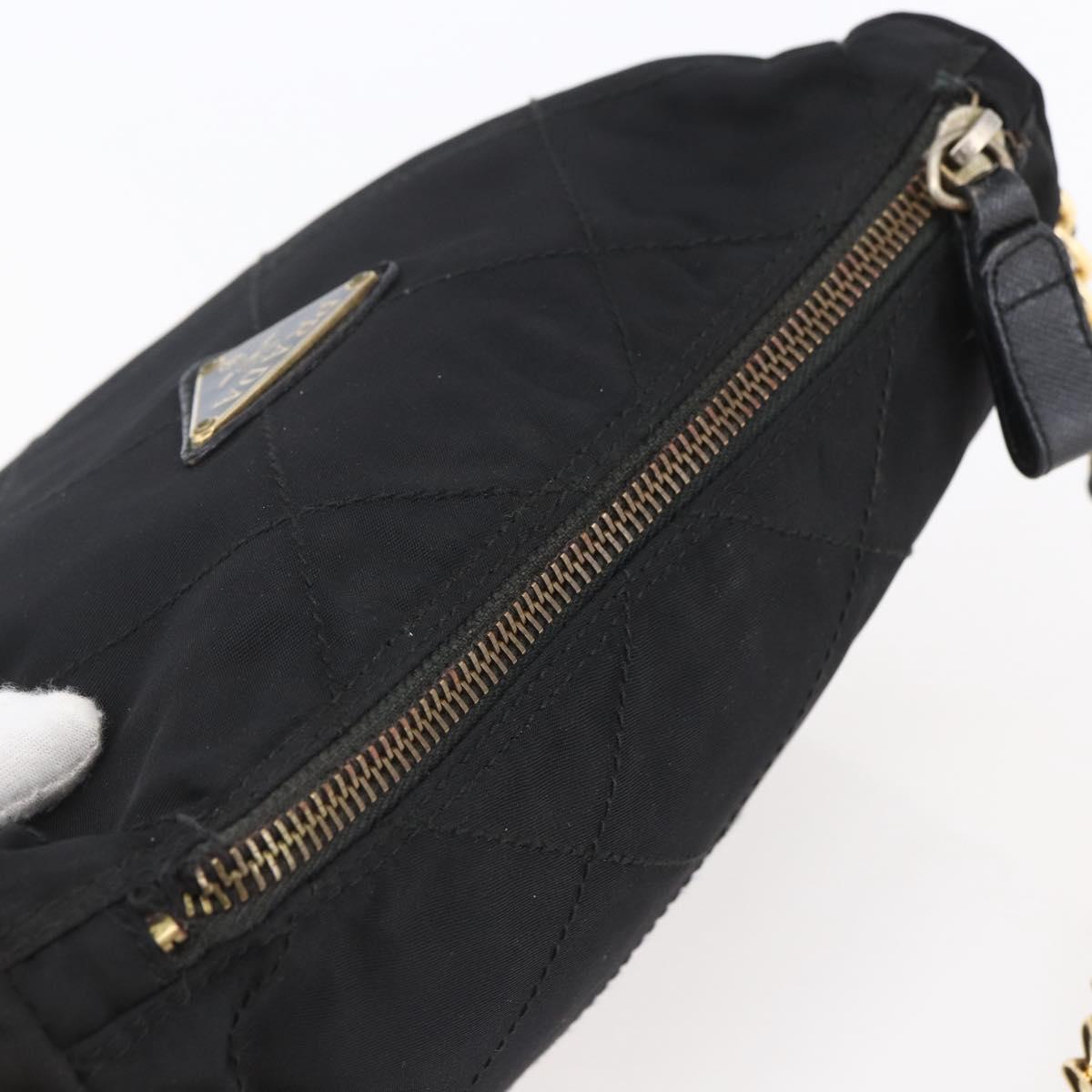 PRADA Quilted Shoulder Bag Nylon Black Gold Auth bs29912