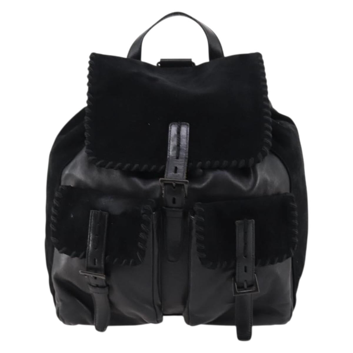 PRADA Backpack Leather Suede Black Auth bs29915
