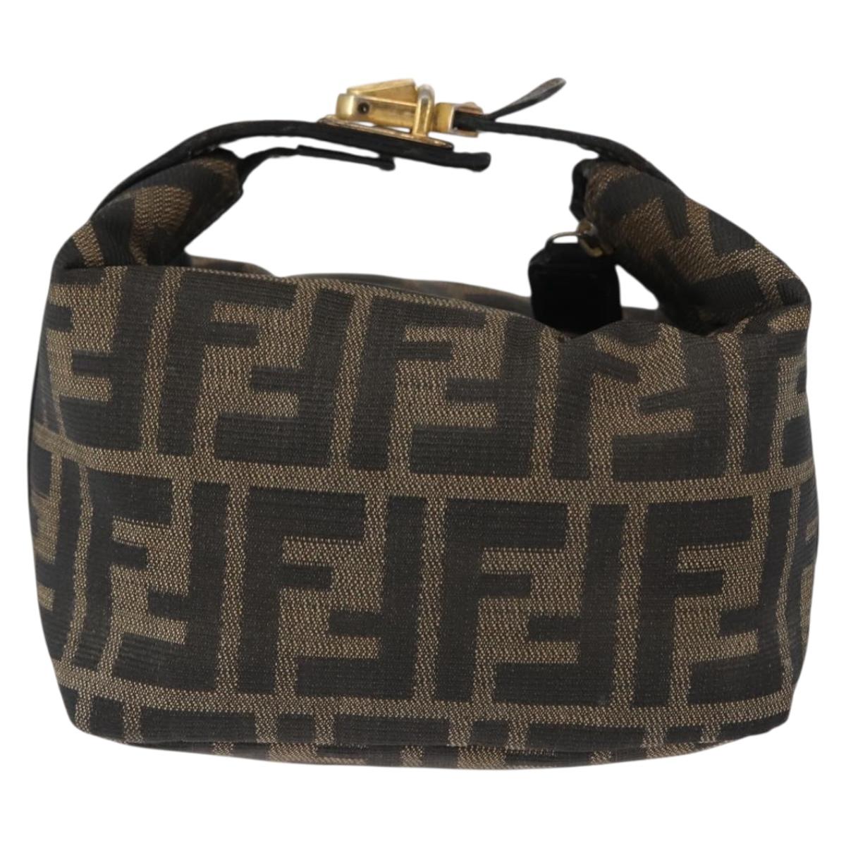 FENDI Zucca Canvas Vanity Pouch Black Brown Auth bs29916