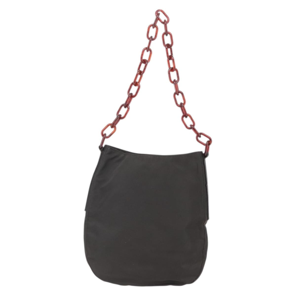 PRADA Chain Shoulder Bag Nylon Brown Auth bs29917