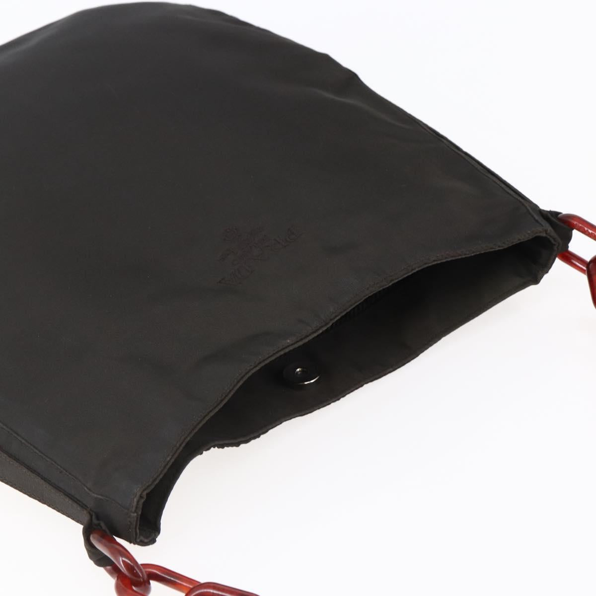 PRADA Chain Shoulder Bag Nylon Brown Auth bs29917
