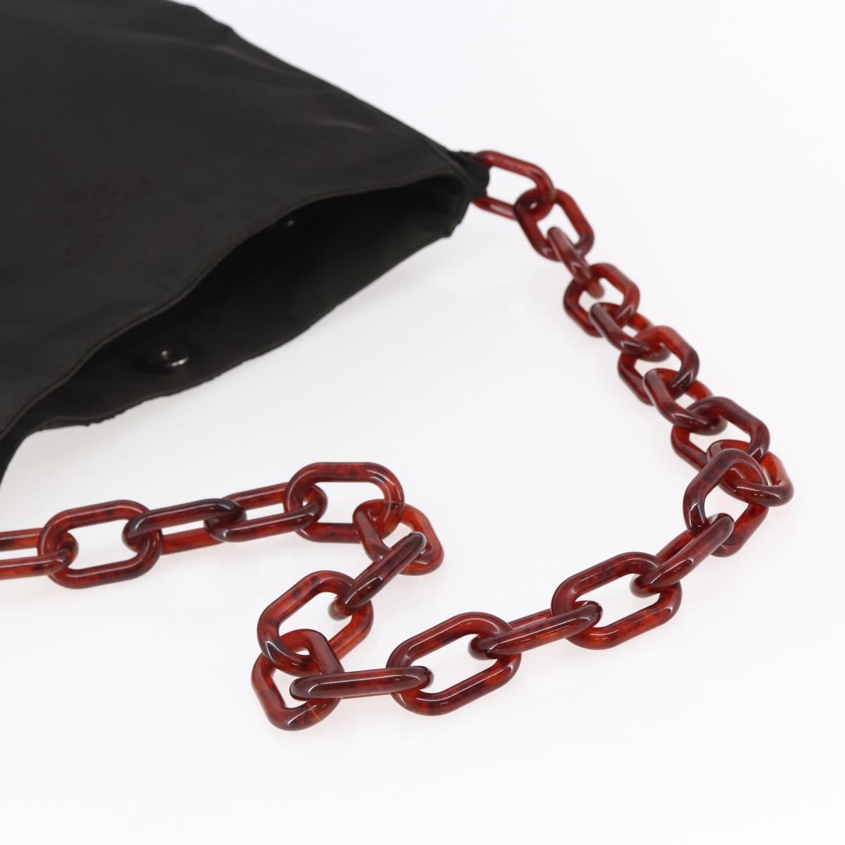 PRADA Chain Shoulder Bag Nylon Brown Auth bs29917