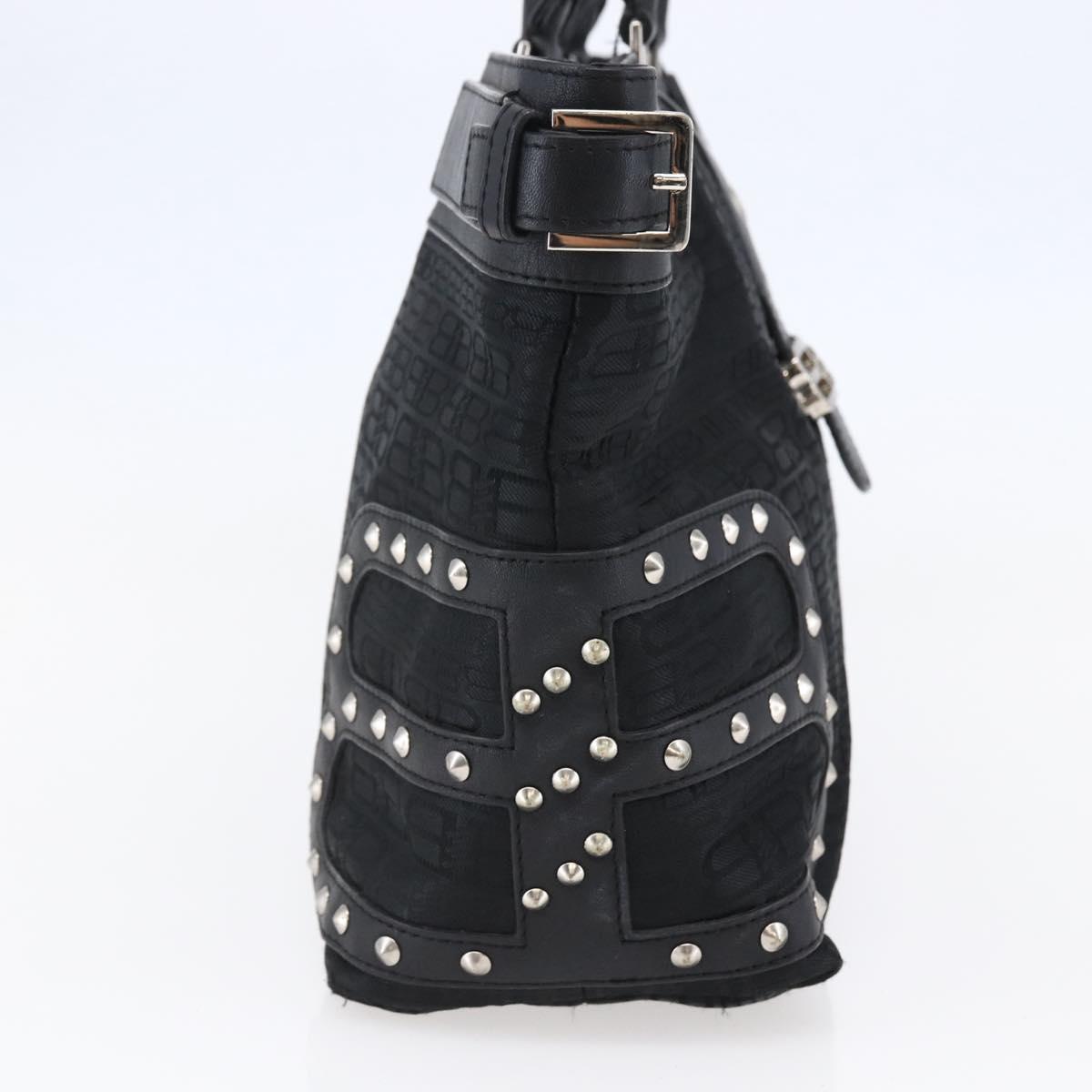 BALENCIAGA Tote Bag Nylon Leather Black Silver Auth bs29918