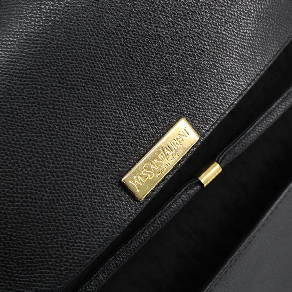 SAINT LAURENT Shoulder Bag Leather Black Gold Auth bs29919