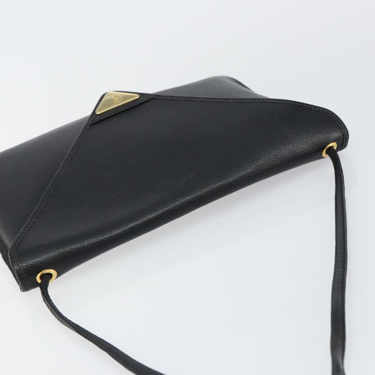 SAINT LAURENT Shoulder Bag Leather Black Gold Auth bs29919