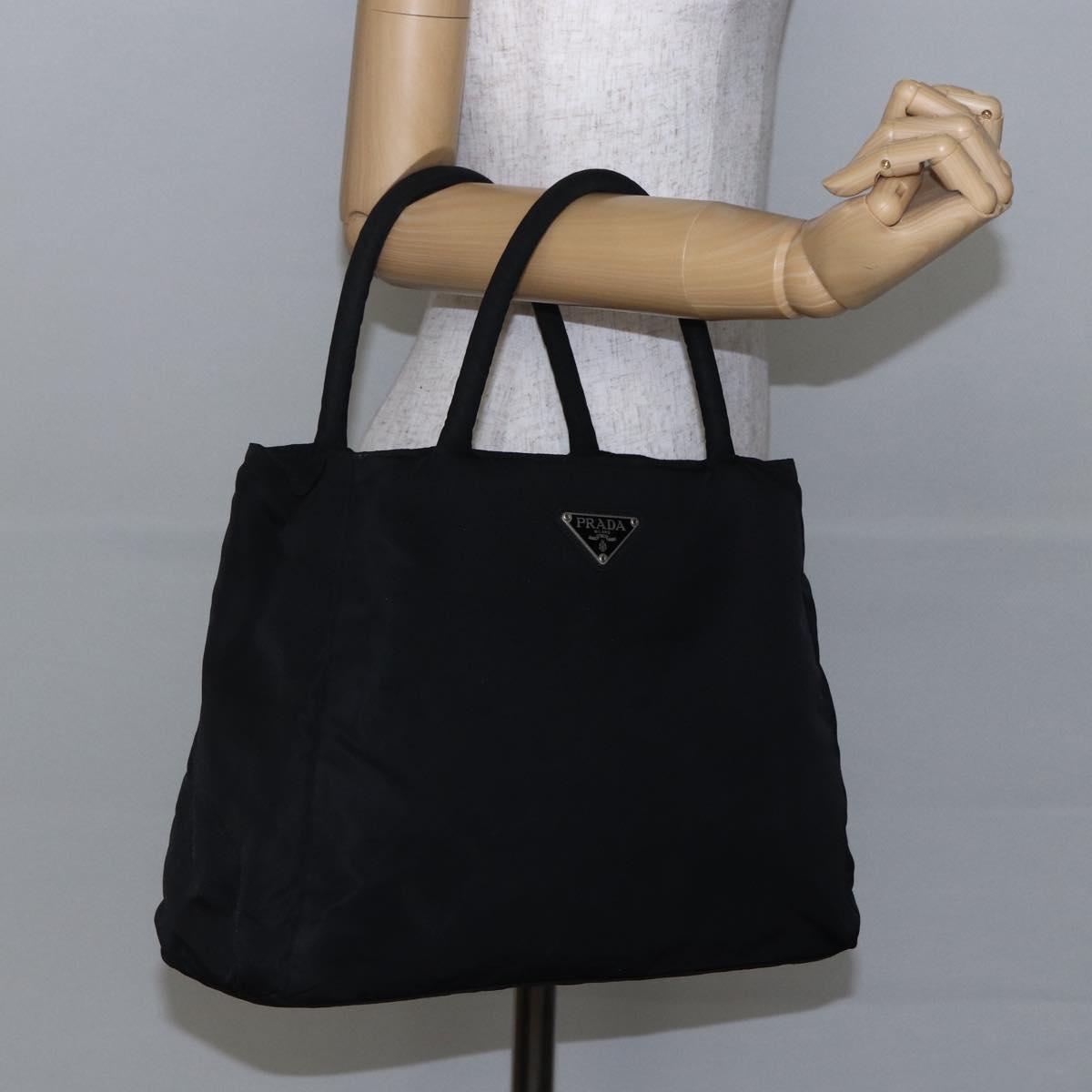 PRADA Tote Bag Nylon Black Silver Auth bs29920