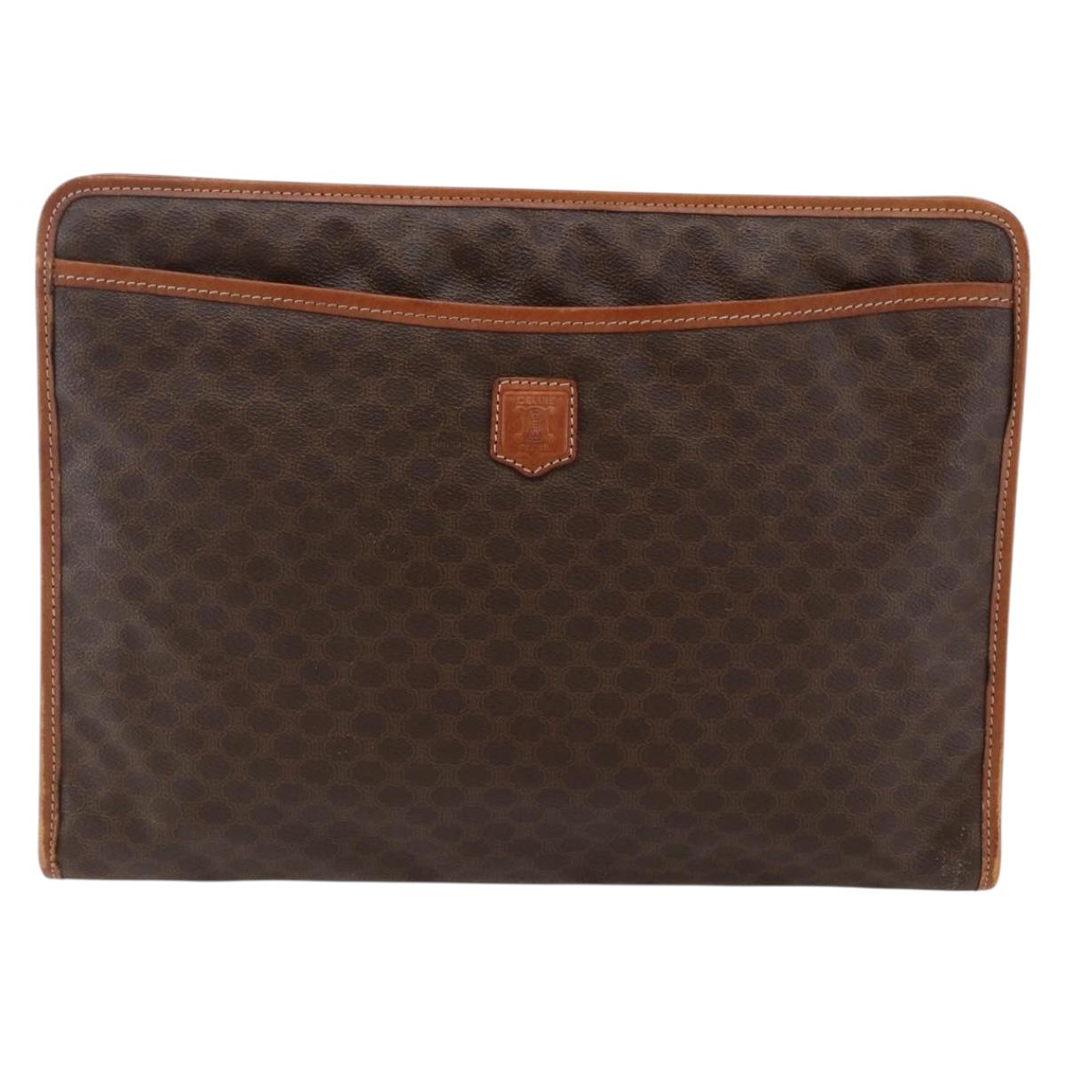 CELINE Macadam Canvas Clutch Bag PVC Brown Gold Auth bs29921