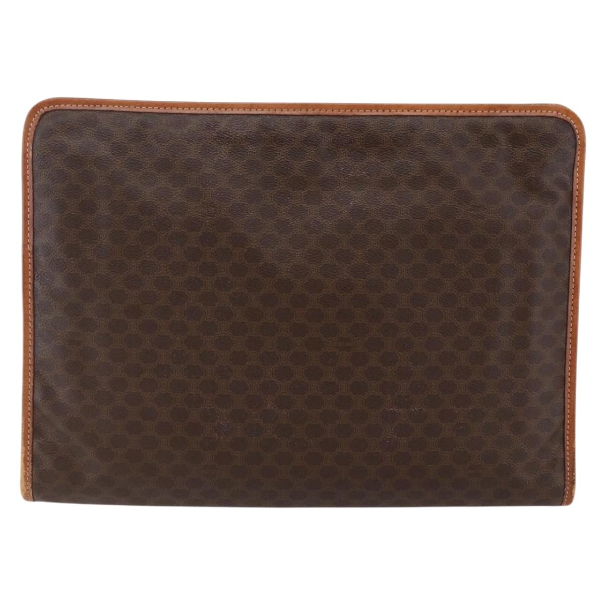 CELINE Macadam Canvas Clutch Bag PVC Brown Gold Auth bs29921