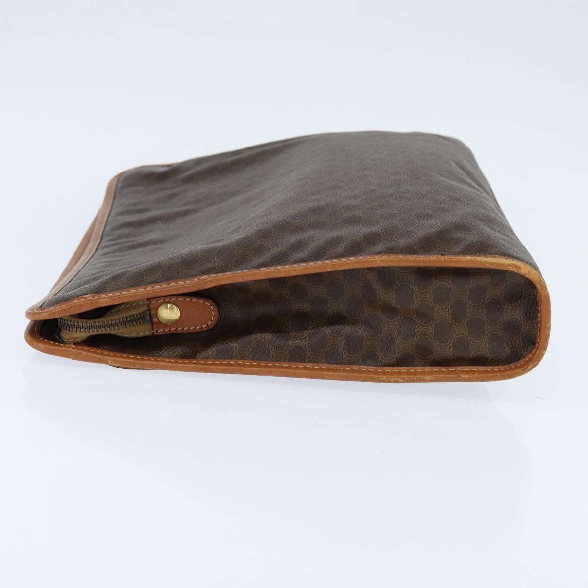 CELINE Macadam Canvas Clutch Bag PVC Brown Gold Auth bs29921