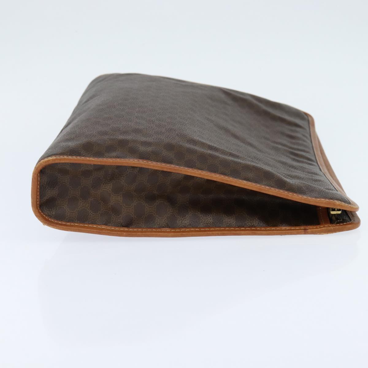 CELINE Macadam Canvas Clutch Bag PVC Brown Gold Auth bs29921