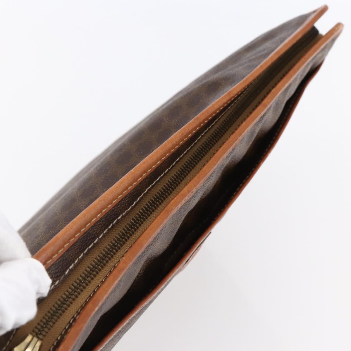 CELINE Macadam Canvas Clutch Bag PVC Brown Gold Auth bs29921