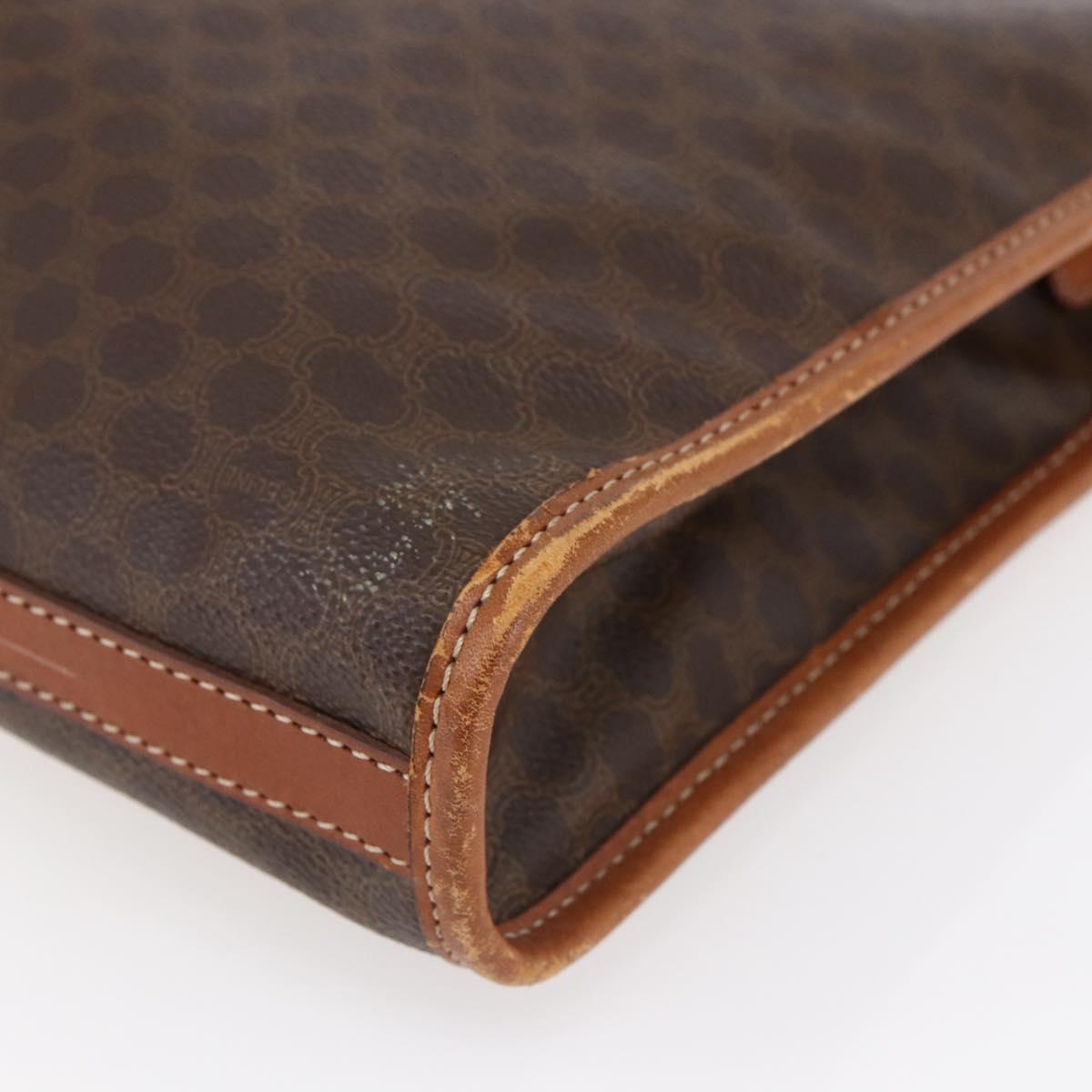 CELINE Macadam Canvas Clutch Bag PVC Brown Gold Auth bs29921