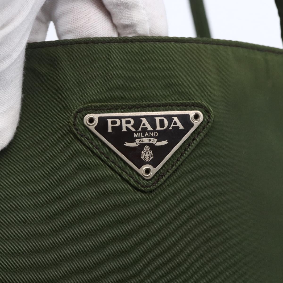 PRADA Tote Bag Nylon Khaki Silver Auth bs29922