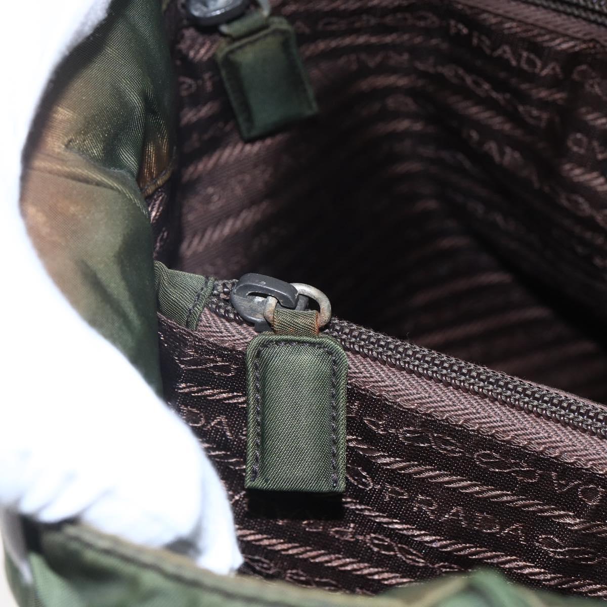 PRADA Tote Bag Nylon Khaki Silver Auth bs29922