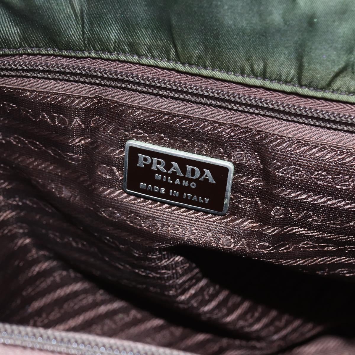 PRADA Tote Bag Nylon Khaki Silver Auth bs29922