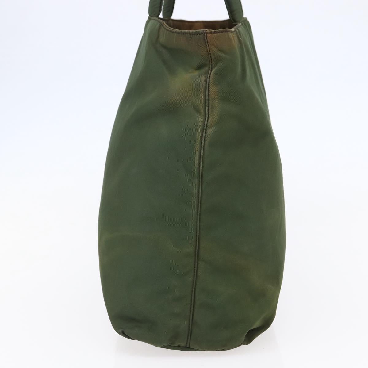 PRADA Tote Bag Nylon Khaki Silver Auth bs29922