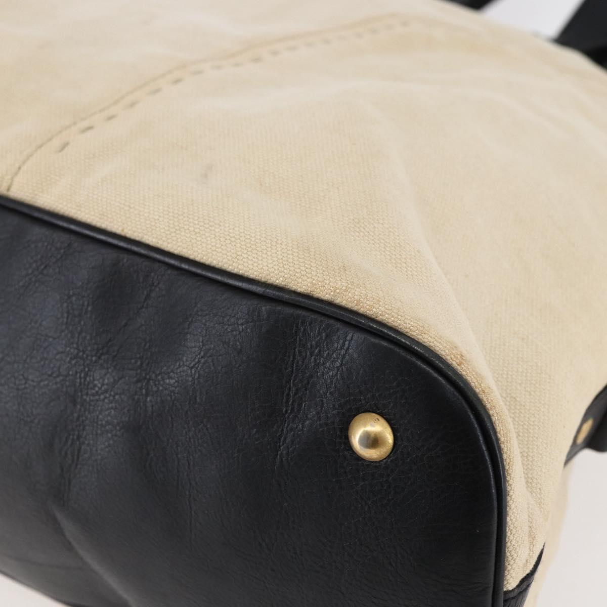 SAINT LAURENT Muse Tote Bag Canvas Leather Beige Gold Auth bs29923