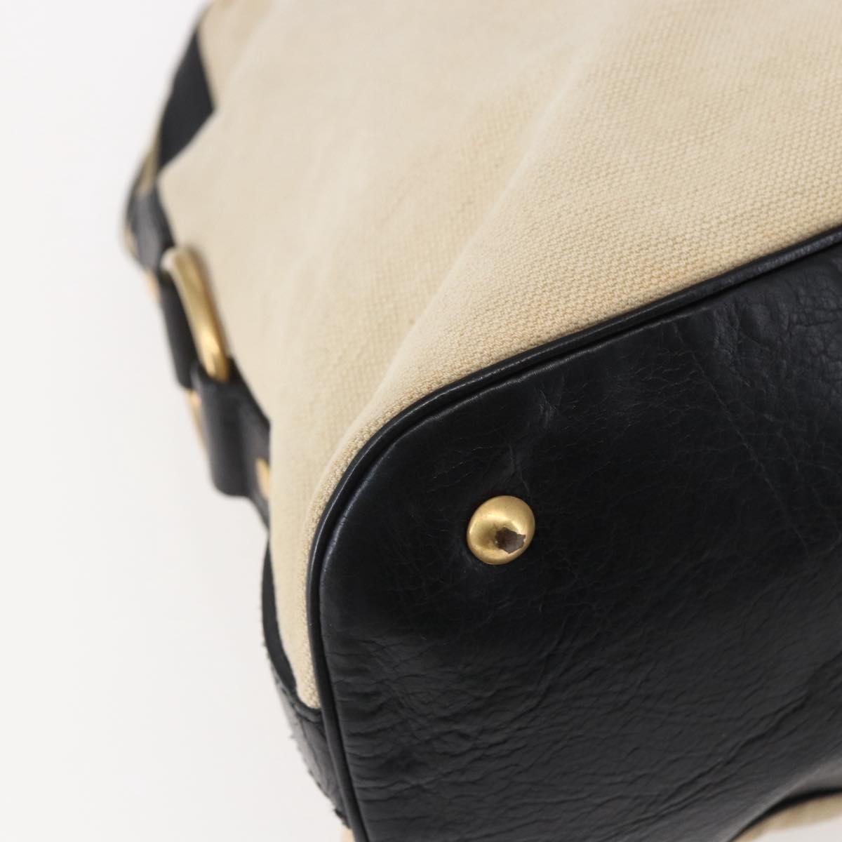 SAINT LAURENT Muse Tote Bag Canvas Leather Beige Gold Auth bs29923