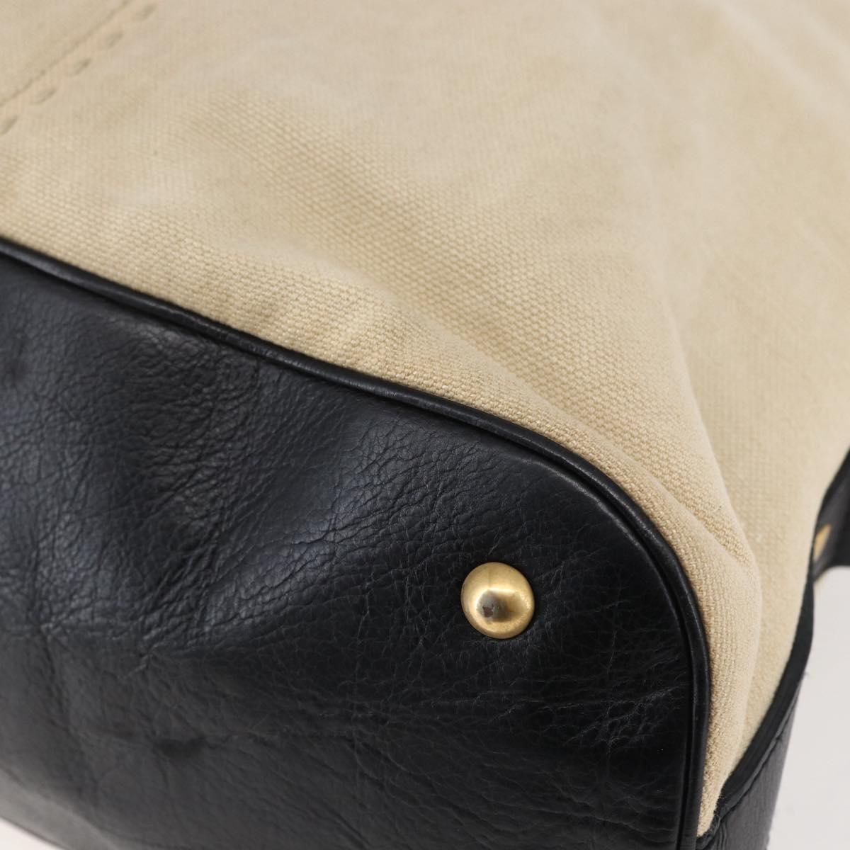 SAINT LAURENT Muse Tote Bag Canvas Leather Beige Gold Auth bs29923