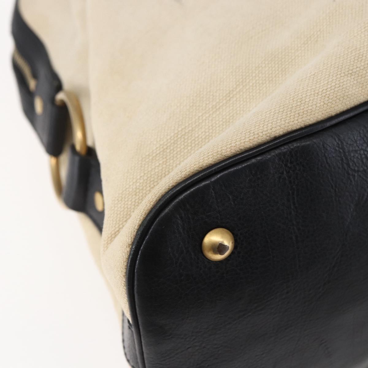 SAINT LAURENT Muse Tote Bag Canvas Leather Beige Gold Auth bs29923