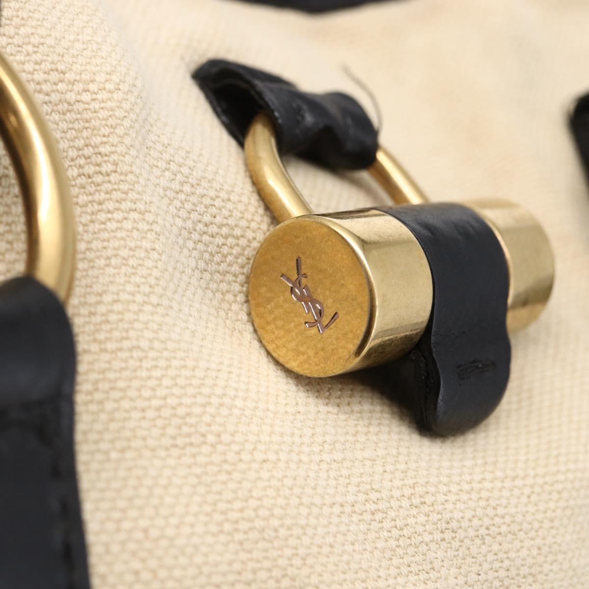 SAINT LAURENT Muse Tote Bag Canvas Leather Beige Gold Auth bs29923