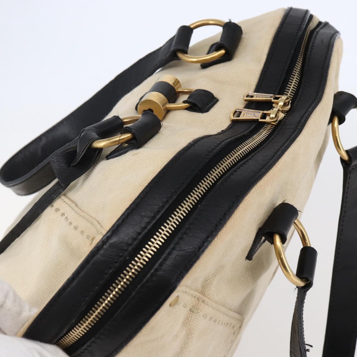 SAINT LAURENT Muse Tote Bag Canvas Leather Beige Gold Auth bs29923