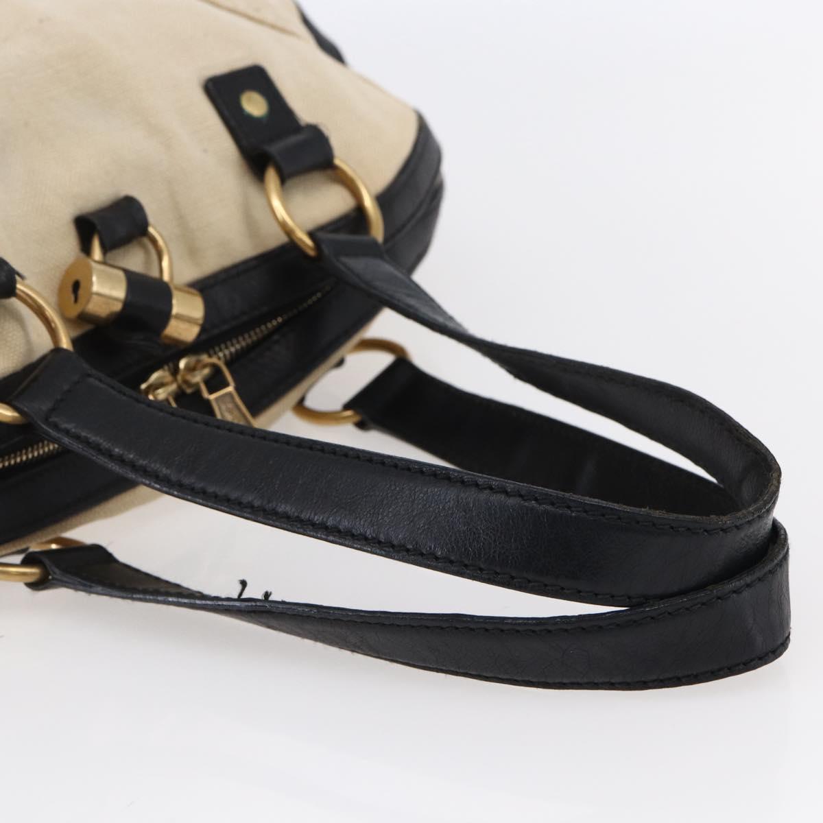 SAINT LAURENT Muse Tote Bag Canvas Leather Beige Gold Auth bs29923