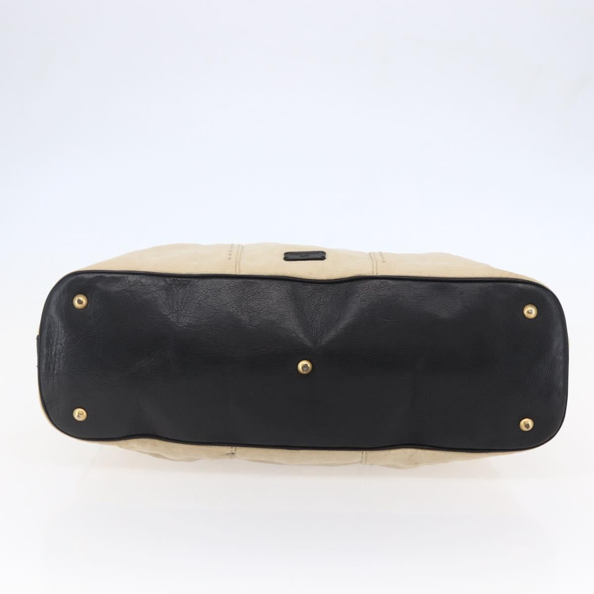 SAINT LAURENT Muse Tote Bag Canvas Leather Beige Gold Auth bs29923