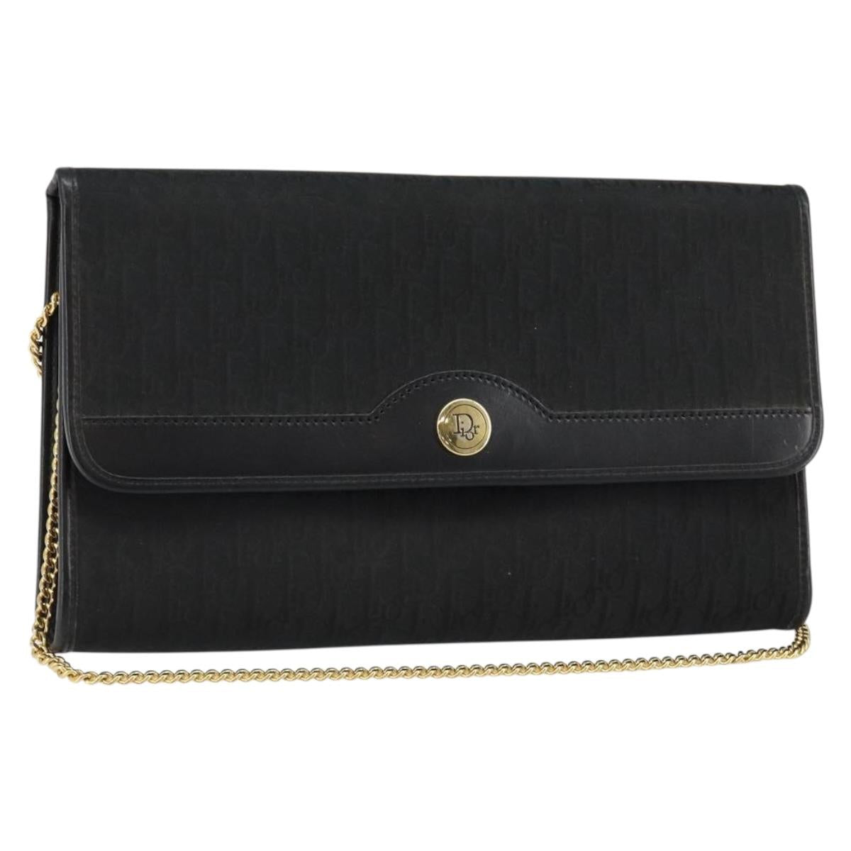 Christian Dior Trotter Canvas Chain Shoulder Bag Black Gold Auth bs29925