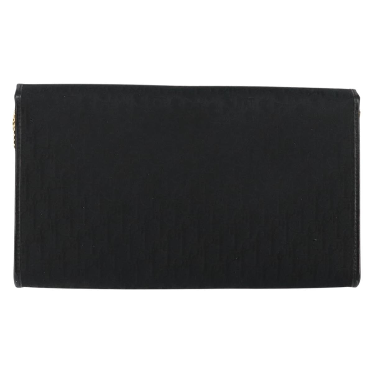 Christian Dior Trotter Canvas Chain Shoulder Bag Black Gold Auth bs29925