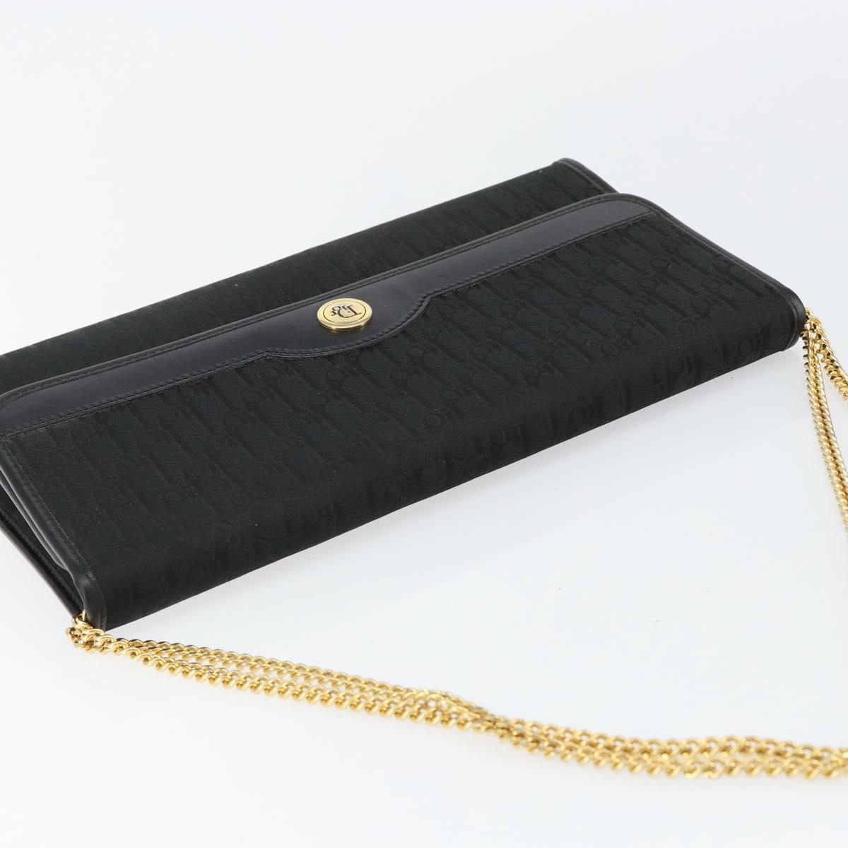Christian Dior Trotter Canvas Chain Shoulder Bag Black Gold Auth bs29925