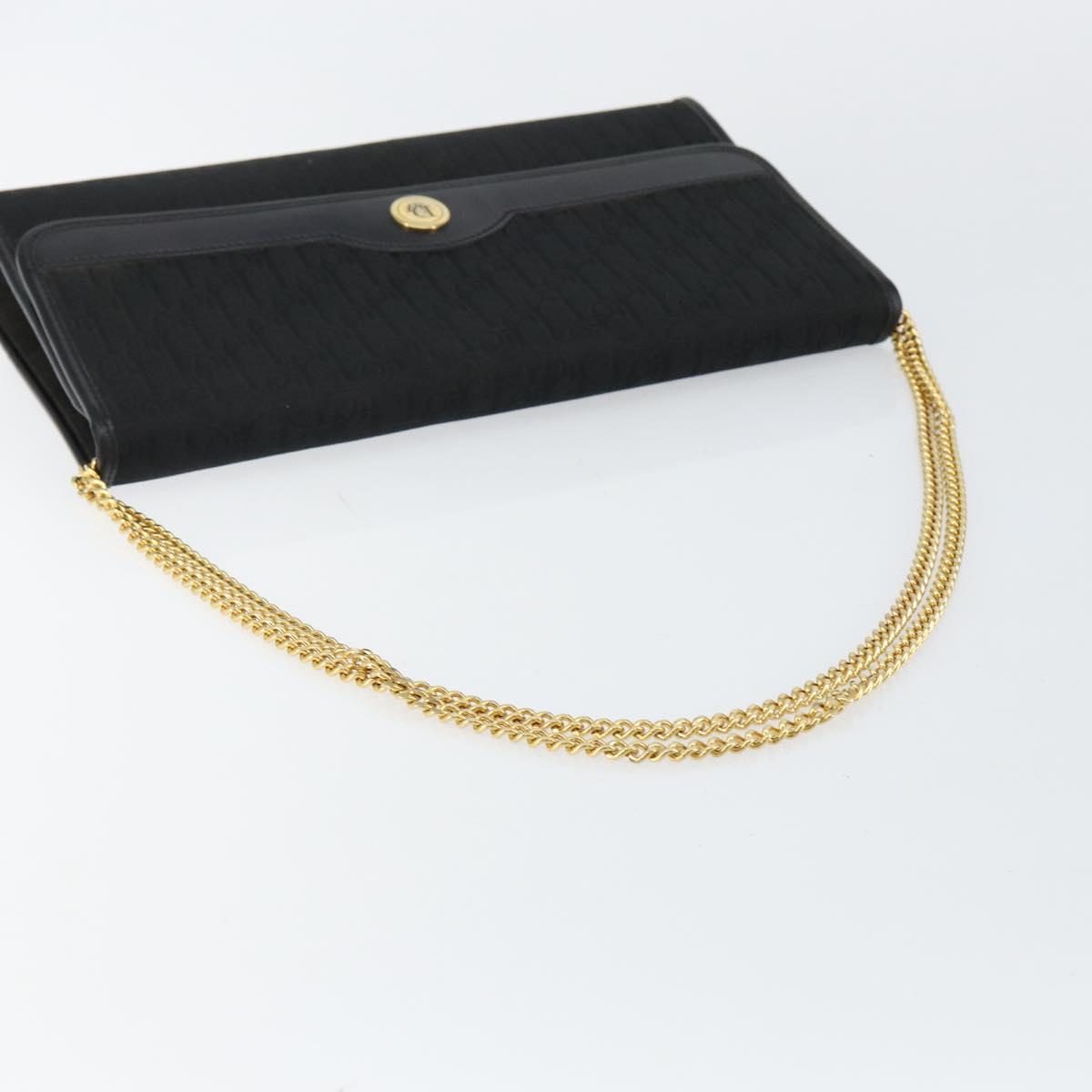 Christian Dior Trotter Canvas Chain Shoulder Bag Black Gold Auth bs29925