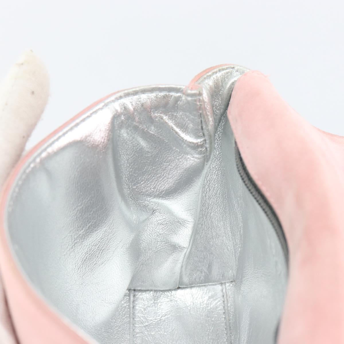 CHANEL Camellia Flap Chain Shoulder Bag Suede Pink Silver CC Auth bs29926