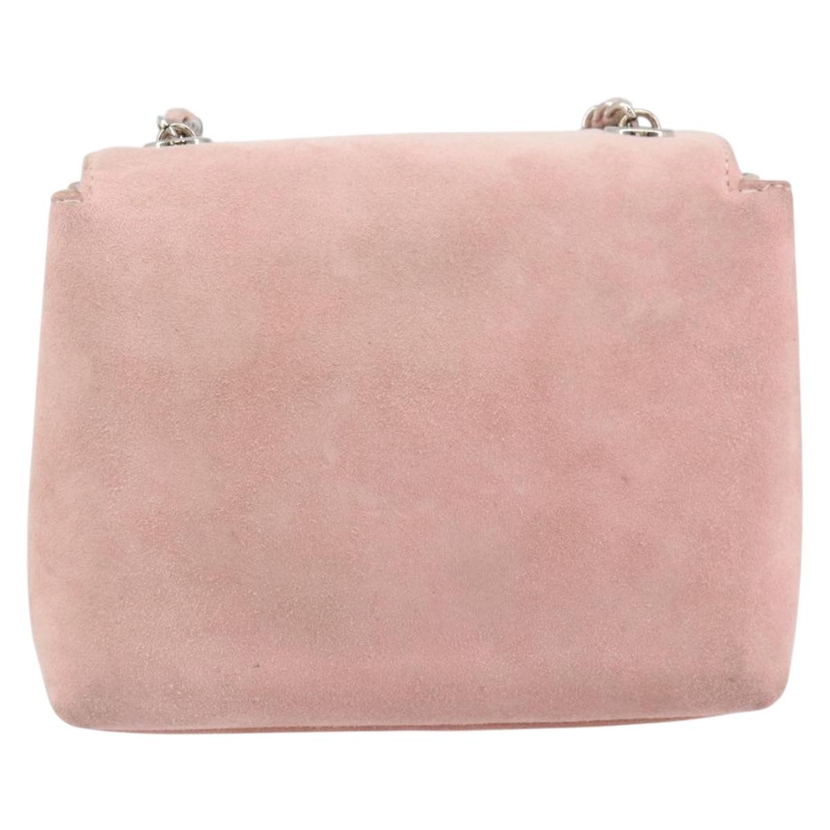 CHANEL Camellia Flap Chain Shoulder Bag Suede Pink Silver CC Auth bs29926