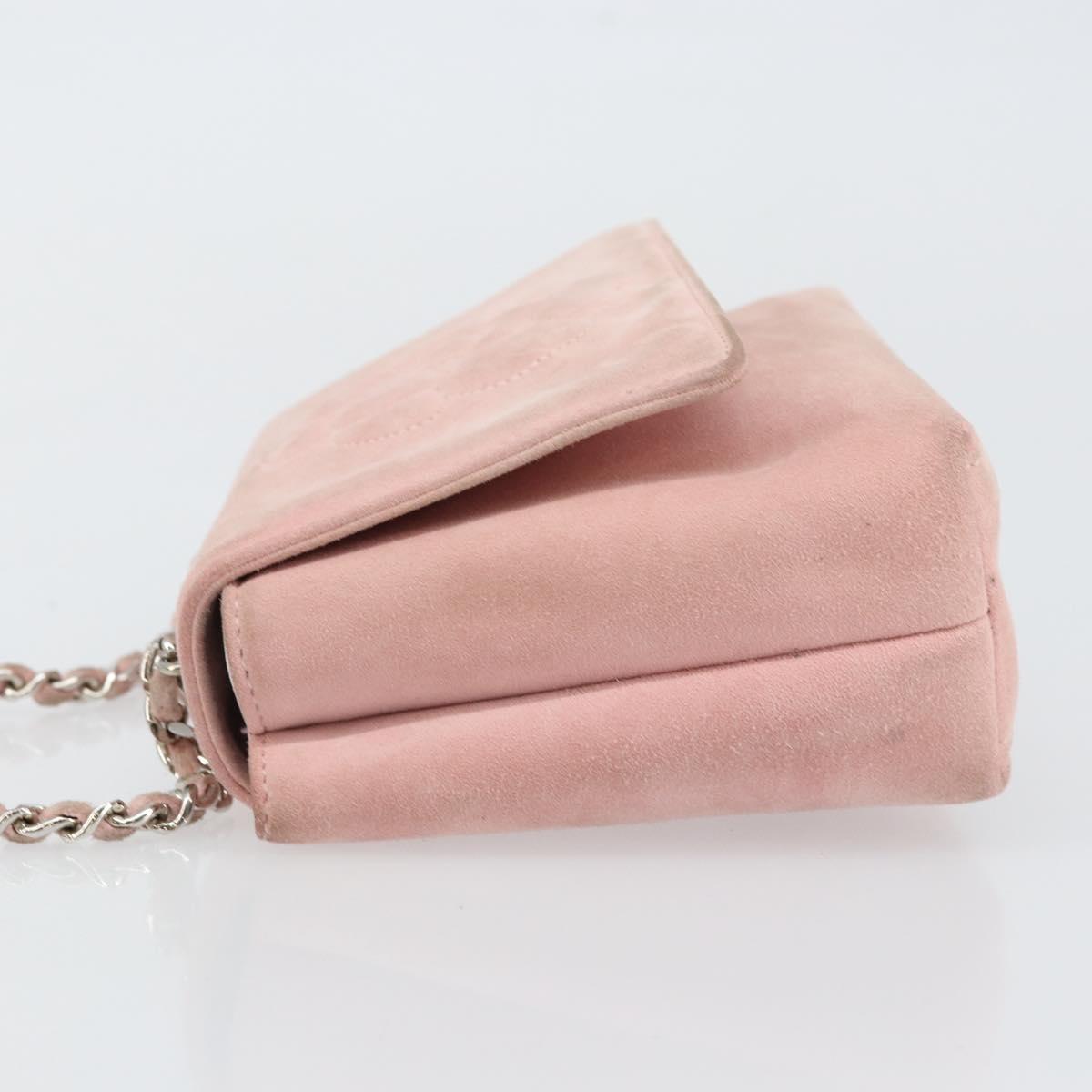 CHANEL Camellia Flap Chain Shoulder Bag Suede Pink Silver CC Auth bs29926