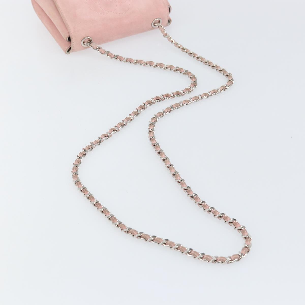 CHANEL Camellia Flap Chain Shoulder Bag Suede Pink Silver CC Auth bs29926